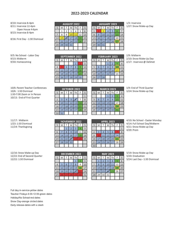 2022-23 School Year Calendar | Wolsey-Wessington School District