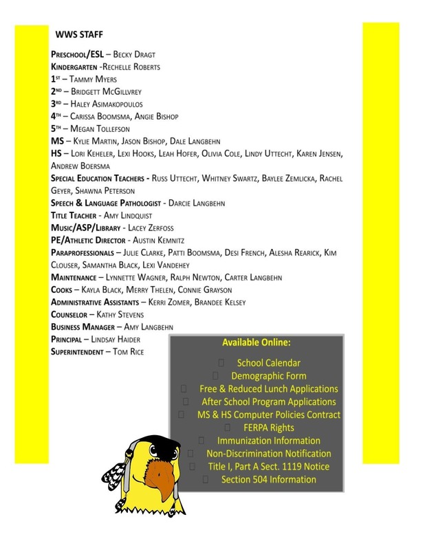 Back to School Letter WolseyWessington School District